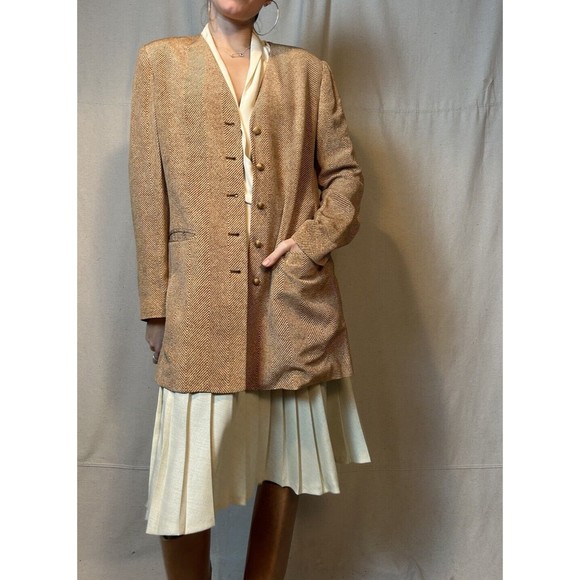 Vintage Dana Buchman Silk Blazer Sz 10 Brown Beige Minimalist - Picture 1 of 13